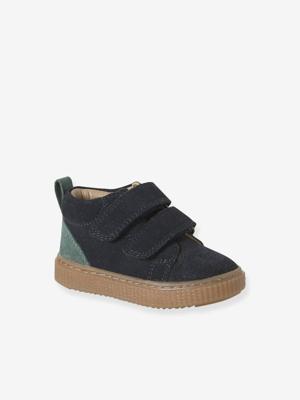 Lederen bottines met klittenband voor jongensbaby''s marineblauw