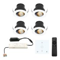 Set van 4 Medina LED Mini Inbouwspots met Trafo en Muurdimmer - 12 Volt 3 Watt 150 lumen - Dimbaar - Plat 35mm - 2700K - IP44 waterdicht - Wit - thumbnail