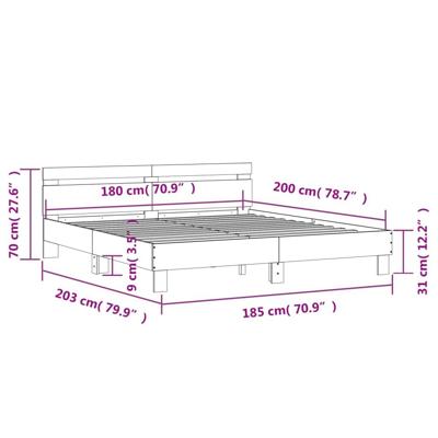 Bedframe met hoofdeinde bewerkt hout betongrijs 180x200 cm