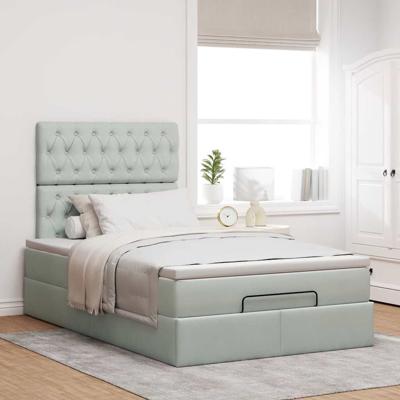 Ottoman bed met matrassen en LED's 160x200cm fluweel lichtgrijs - thumbnail