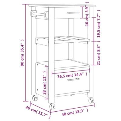 Keukentrolley MONZA 48x40x90 cm massief grenenhout