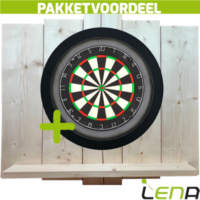 Lena Professional Dartbord + Lena Dartbordverlichting Deluxe Zwart + Lena Wooden Wall Protector