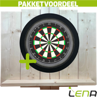 Lena Professional Dartbord + Lena Dartbordverlichting Deluxe Zwart + Lena Wooden Wall Protector - thumbnail