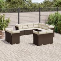 11-delige Loungeset met kussens poly rattan bruin - thumbnail