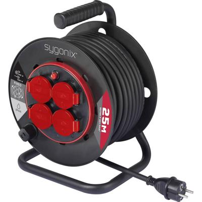 Sygonix SY-10236135 Kabelhaspel 25 m Zwart Randaarde stekker