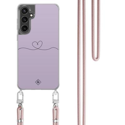 Samsung Galaxy S24 FE hoesje met rosegoud koord - Hart lila