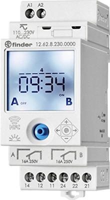 Finder 12.62.8.230.0000 Schakelklok voor DIN-rails 230 V/DC, 230 V/AC 2x wisselcontact 16 A 250 V/AC Weekprogramma Finder 12.62.8.230.0000 Schakelklok voor DIN-rails 230 V/DC, 230 V/AC 2x wisselcontact 16 A 250 V/AC Weekprogramma