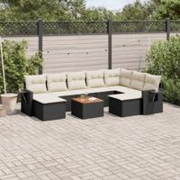 10-delige Loungeset met kussens poly rattan zwart - thumbnail