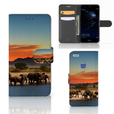 Huawei P10 Lite | Telefoonhoesje | Met pasjeshouder | Olifanten