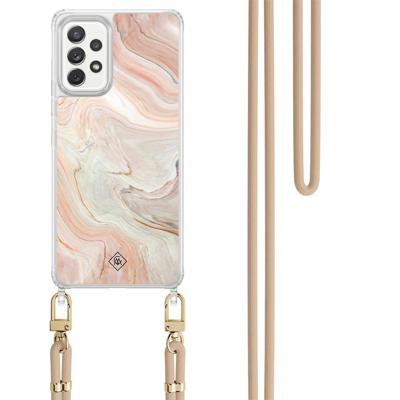 Samsung Galaxy A52(s) hoesje met beige koord - Marmer waves Samsung Galaxy A52(s) hoesje met beige koord - Marmer waves