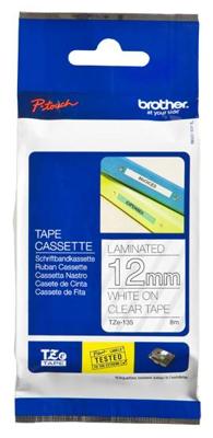 Gelamineerde Tape voor Labelmakers Brother TZE135 Wit Transparant 12 mm x 8 m