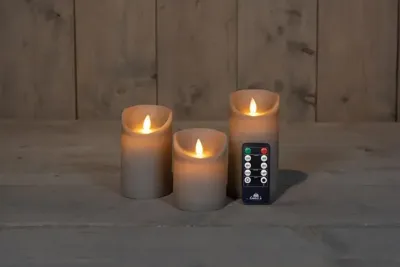 Anna&apos;s Collection LED kaars flame effect rustiek set 7.5 cm taupe 3 stuks