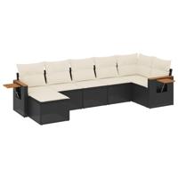 7-delige Loungeset met kussens poly rattan zwart - thumbnail