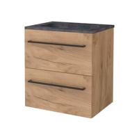 Badmeubelset BWS Salt 60x46cm Met Grepen 2 Lades Met Wastafel Hardsteen 1 Kraangat Whisky Oak - thumbnail