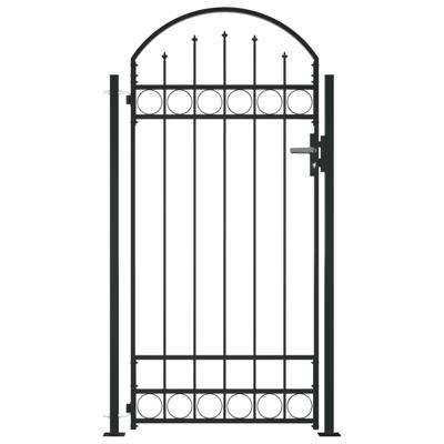 VidaXL Poort met gebogen bovenkant en 2 palen 105x204 cm zwart