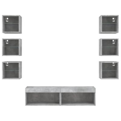 8-delige Tv-wandmeubelset met LED bewerkt hout betongrijs