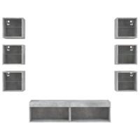 8-delige Tv-wandmeubelset met LED bewerkt hout betongrijs - thumbnail