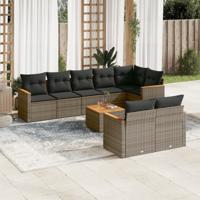 9-delige Loungeset met kussens poly rattan grijs - thumbnail