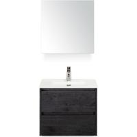 Dante Badmeubelset 60 cm - Black Oak - Keramische Wastafel Wit Cover met Spiegelkast - thumbnail