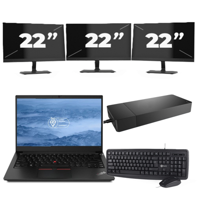 Lenovo ThinkPad E14 - Intel Core i3-10e Generatie - 14 inch - 8GB RAM - 256GB SSD - Windows 11 + 3x 22 inch Monitor