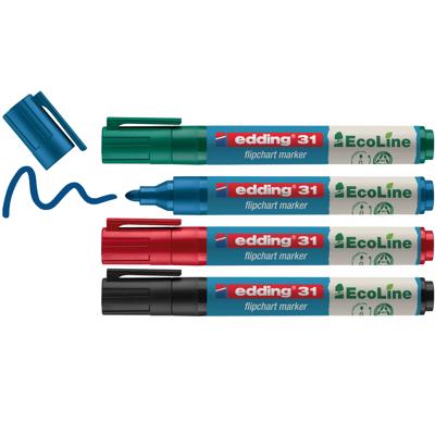 Edding 4-31-4 Flipchartmarker 31 EcoLine Ronde punt 1.5 - 3 mm Zwart, Rood, Blauw, Groen 4 stuk(s)