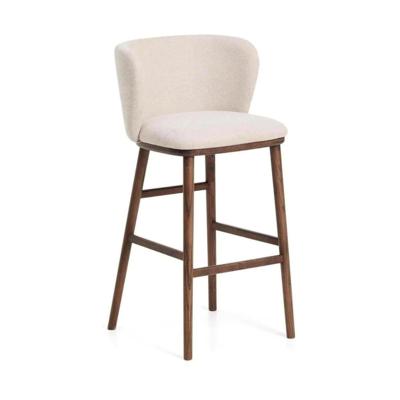 Kave Home Ciselia barkruk H75 chenille Beige poot donker hout