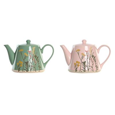Theepot DKD Home Decor Roze Groen Keramiek (2 Stuks)