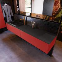 Badkamermeubelset Mondiaz Erin 200 cm met 2 Lades met RIDGE Wastafel Links Urban met 1 kraangat Greeploos Mat Fire - thumbnail
