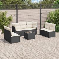8-delige Loungeset met kussens poly rattan zwart - thumbnail