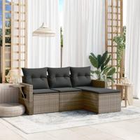 4-delige Loungeset met kussens poly rattan grijs - thumbnail