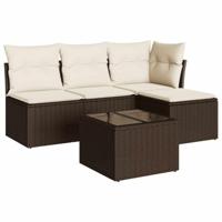 5-delige Loungeset met kussens poly rattan bruin - thumbnail