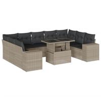 10-delige Loungeset met kussens poly rattan lichtgrijs - thumbnail