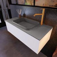 Badkamermeubelset Mondiaz Erin 100 cm met 1 Lade met RIDGE Wastafel Midden Dark grey met 1 kraangat Greeploos Mat Carrara - thumbnail