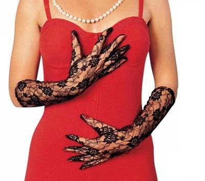 Kanten handschoen zwart lang