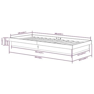 Bedframe massief hout zwart 100x200 cm