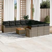 12-delige Loungeset met kussens poly rattan grijs - thumbnail
