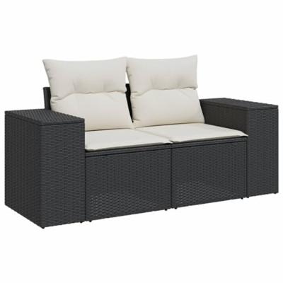 Tuinbank 2-zits met kussens poly rattan zwart Tuinbank 2-zits met kussens poly rattan zwart