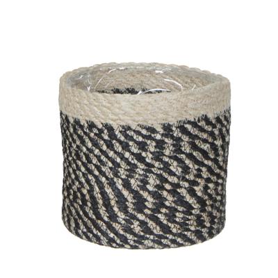 Mica Decorations Plantenmand - naturel met zwart - rotan - 12 x 12 cm - Plantenpotten