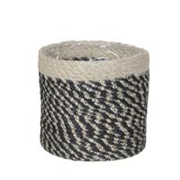 Mica Decorations Plantenmand - naturel met zwart - rotan - 12 x 12 cm - Plantenpotten - thumbnail