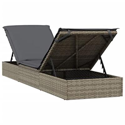 Ligbed met kussen 201x55x62 cm poly rattan grijs
