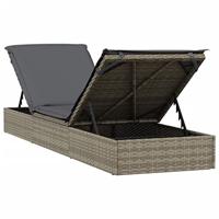 Ligbed met kussen 201x55x62 cm poly rattan grijs - thumbnail
