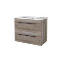 Badmeubelset BWS Salt 80x46cm Met Grepen 2 Lades Met Wastafel 1 Kraangat Scotch Oak - thumbnail