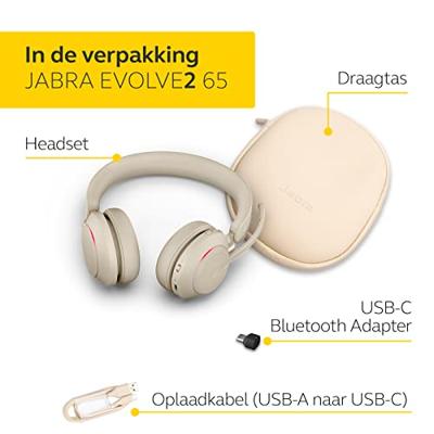 Jabra Evolve2 65 Headset Draadloos Hoofdband Kantoor/callcenter USB Type-C Bluetooth Beige