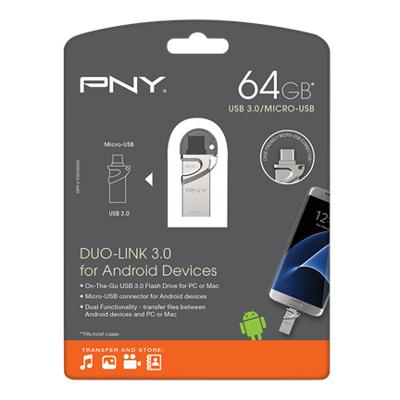 PNY Duo-link OTG USB flash drive 64 GB USB Type-A / Micro-USB 3.2 Gen 1 (3.1 Gen 1) Zilver