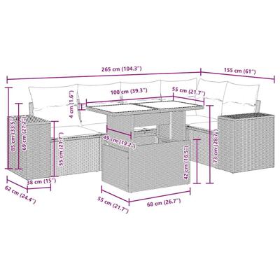 6-delige Loungeset met kussens poly rattan zwart - thumbnail