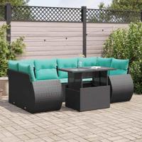 7-delige Loungeset met kussens poly rattan acacia zwart - thumbnail