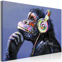 Schilderij - Muzikale Chimpansee, 90x60cm, print op echt Italiaans canvas, Humor in huis, wanddecoratie - thumbnail