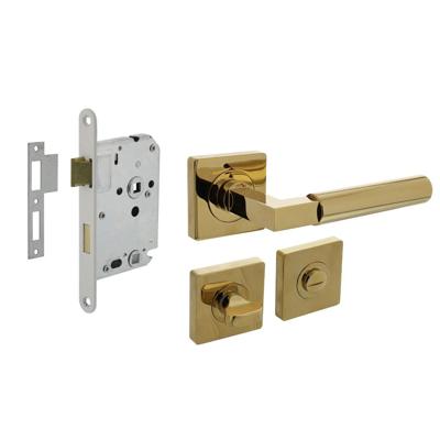 Set toiletslot 63/8mm wit met deurkruk Baustil op rozet 55x55mm en WC-sluiting PVD messingkleur