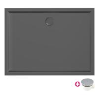 Douchebak Xenz Mariana | 140x100x4 cm | Incl.Afvoersifon-Chroom | Acryl | Rechthoekig | Zwart mat - thumbnail