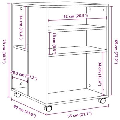 Bijzettafel met wieltjes 55x60x78 cm hout gerookt eikenkleurig